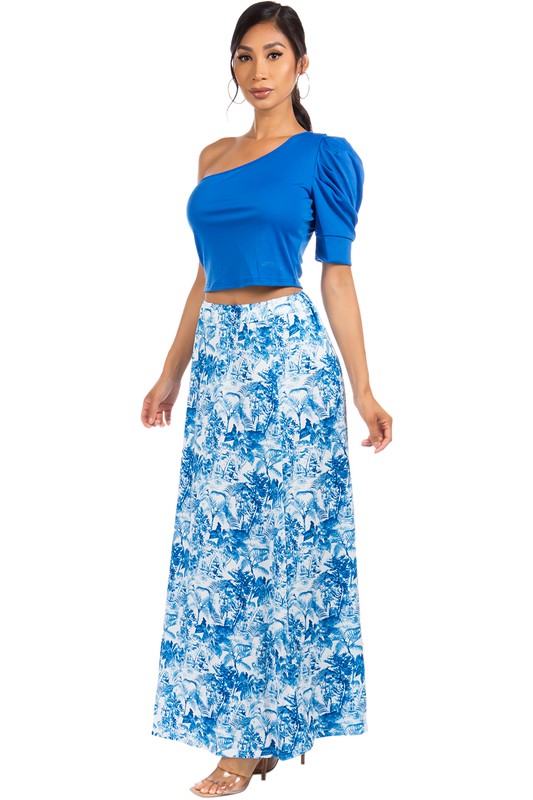 One Shoulder Mid Sleeve Maxi Skirt Set king-general-store-5710.myshopify.com