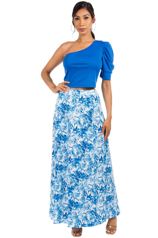 One Shoulder Mid Sleeve Maxi Skirt Set king-general-store-5710.myshopify.com