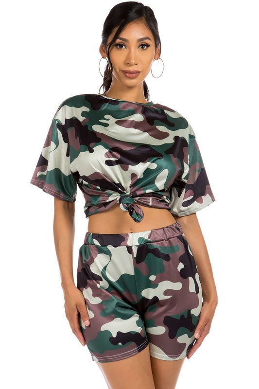 Camouflage Crop Top with Matching Short Set