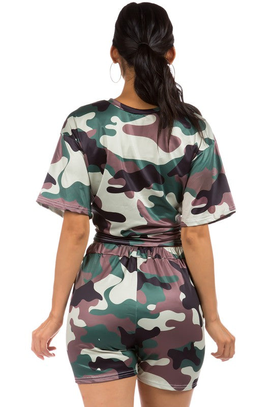 Camouflage Crop Top with Matching Short Set