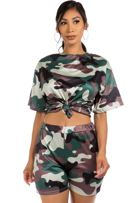 Camouflage Crop Top with Matching Short Set