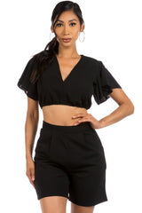 Black Crop V-Neck Shorts Set king-general-store-5710.myshopify.com