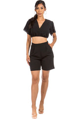 Black Crop V-Neck Shorts Set king-general-store-5710.myshopify.com