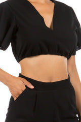 Black Crop V-Neck Shorts Set king-general-store-5710.myshopify.com