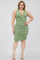 Plus Plunging Neck Ruched Bodycon Mini Dress