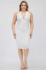 Plus Plunging Neck Ruched Bodycon Mini Dress