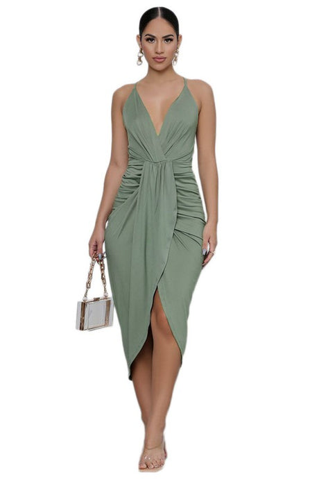 Sleeveless Cross Back Wrap Style Front Midi Dress king-general-store-5710.myshopify.com