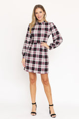 High Neck Plaid Sheath Mini Dress