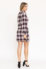 High Neck Plaid Sheath Mini Dress