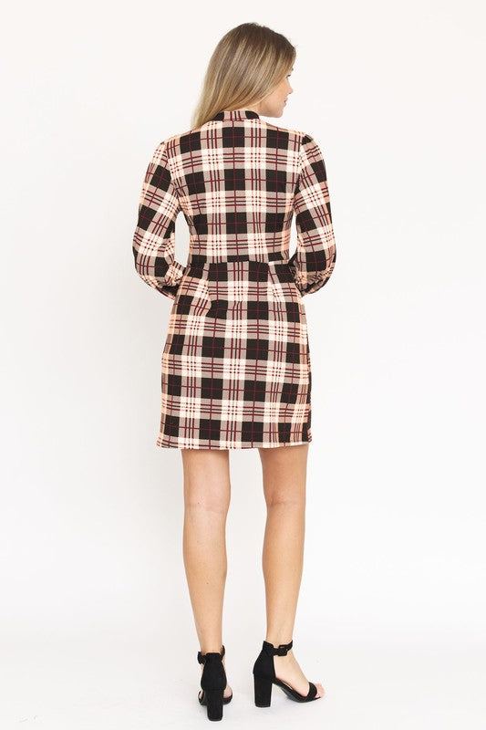 High Neck Plaid Sheath Mini Dress