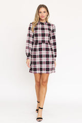 High Neck Plaid Sheath Mini Dress