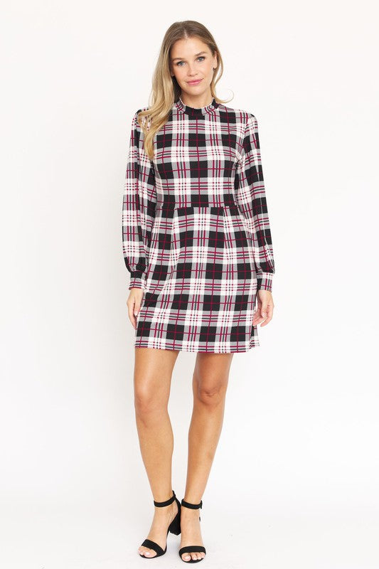 High Neck Plaid Sheath Mini Dress