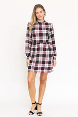 High Neck Plaid Sheath Mini Dress