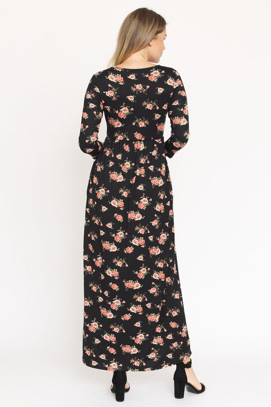 Bouquet Floral Quarter Sleeve Maxi Dress