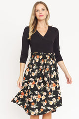 Surplice Floral Sash Midi Dress