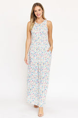 Pastel Floral Sleeveless Maxi Dress