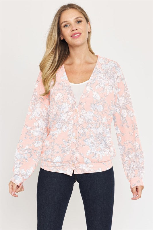 Floral Button Drop Shoulder Cardigan king-general-store-5710.myshopify.com