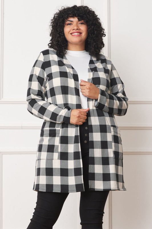 Long Buffalo Plaid Open Cardigan king-general-store-5710.myshopify.com