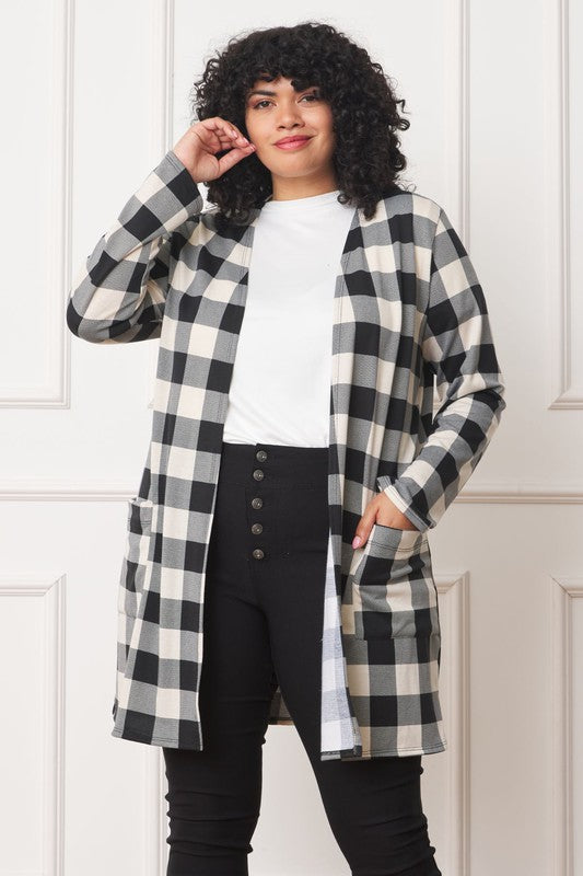 Long Buffalo Plaid Open Cardigan king-general-store-5710.myshopify.com