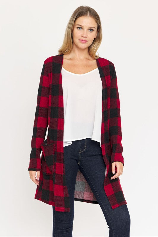 Long Buffalo Plaid Open Cardigan king-general-store-5710.myshopify.com