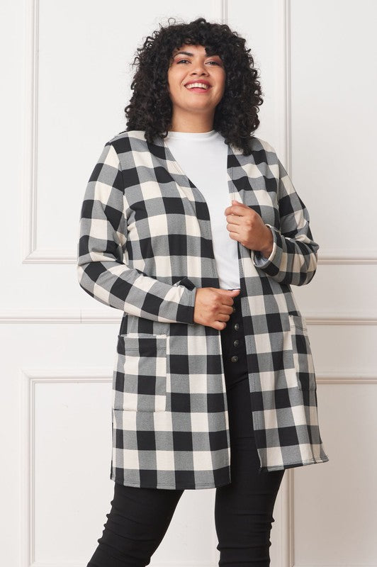 Long Buffalo Plaid Open Cardigan king-general-store-5710.myshopify.com