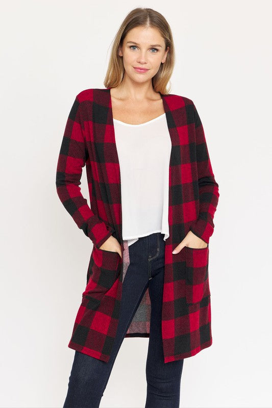 Long Buffalo Plaid Open Cardigan king-general-store-5710.myshopify.com