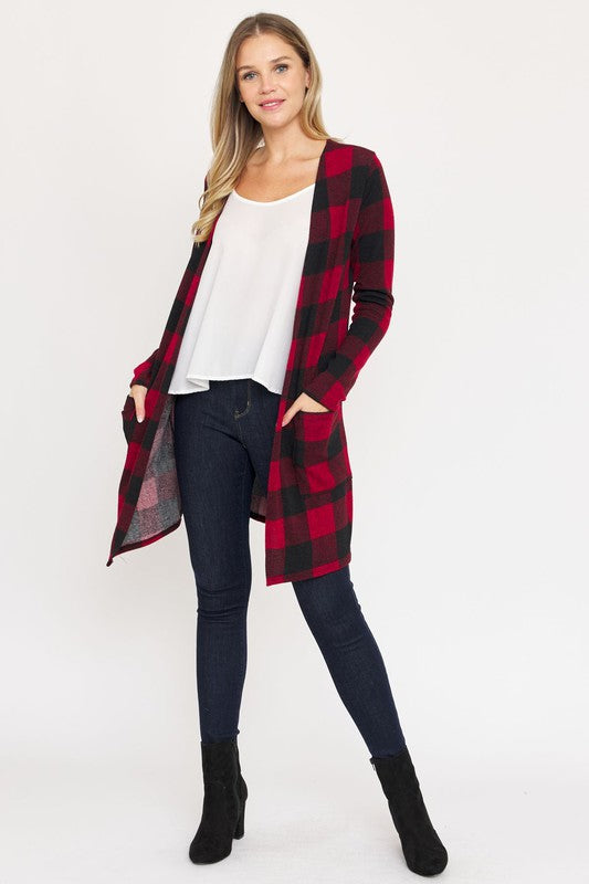 Long Buffalo Plaid Open Cardigan king-general-store-5710.myshopify.com