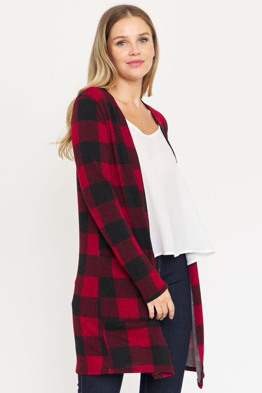 Long Buffalo Plaid Open Cardigan king-general-store-5710.myshopify.com