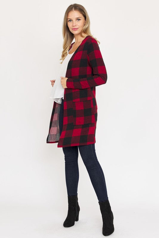 Long Buffalo Plaid Open Cardigan king-general-store-5710.myshopify.com