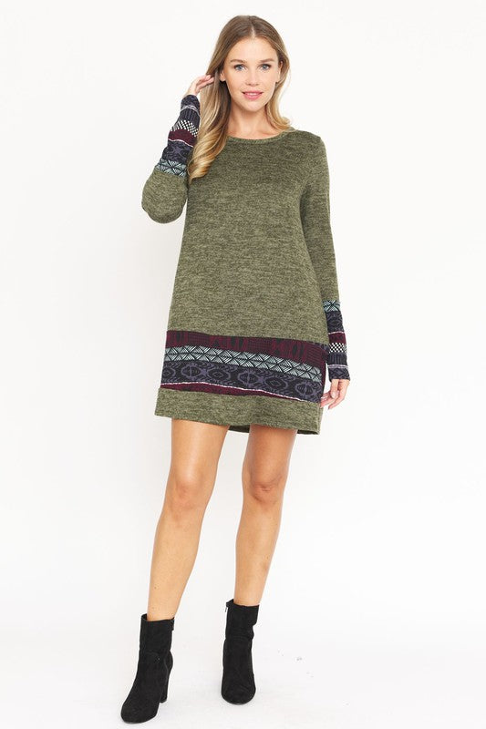 Nordic Print Knit Mini Dress