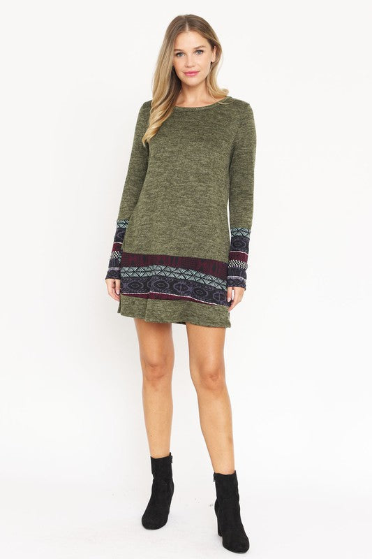 Nordic Print Knit Mini Dress