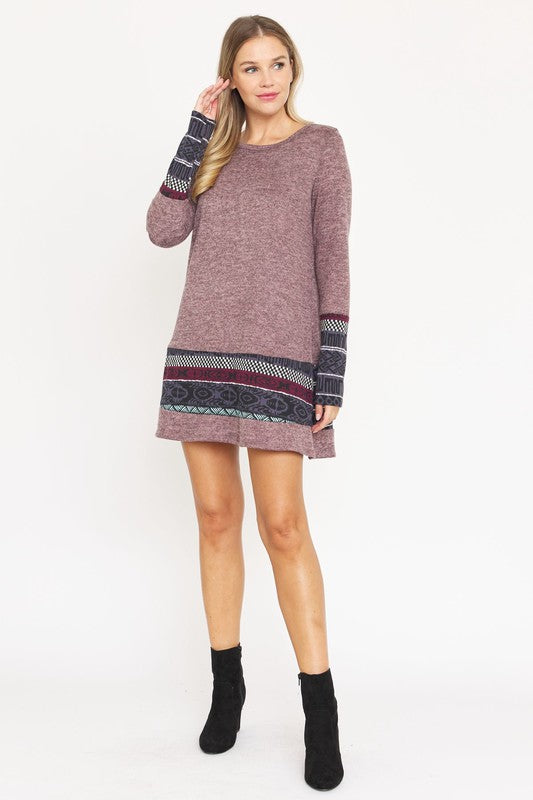 Nordic Print Knit Mini Dress