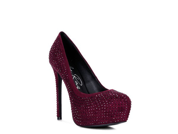 CLARISSE Diamante Faux Suede high Heeled Pumps king-general-store-5710.myshopify.com