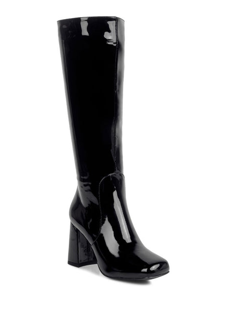 HYPNOTIZE Patent PU Block Heeled Calf Boots king-general-store-5710.myshopify.com