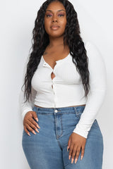 Plus Size Long Sleeve Snap Button Down Crop Top king-general-store-5710.myshopify.com