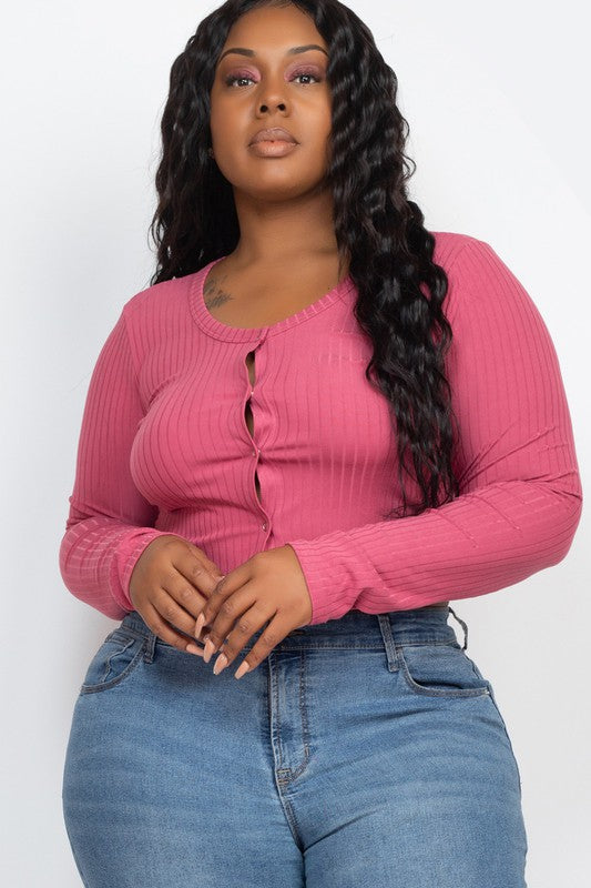 Plus Size Long Sleeve Snap Button Down Crop Top king-general-store-5710.myshopify.com