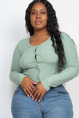 Plus Size Long Sleeve Snap Button Down Crop Top king-general-store-5710.myshopify.com