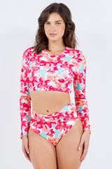 Long Sleeve Floral Print Bikini Set