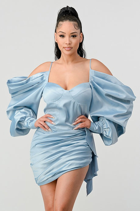 Athina Elegant Puff Shoulder Satin Mini Dress king-general-store-5710.myshopify.com