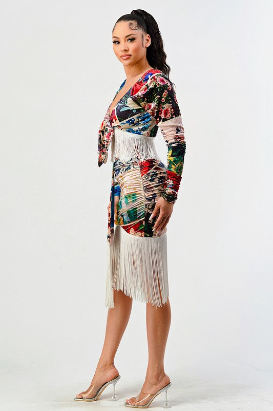 Athina Multi Print Crop fringe Top & Skirt Set king-general-store-5710.myshopify.com