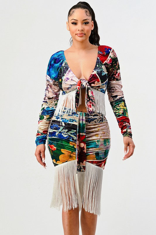 Athina Multi Print Crop fringe Top & Skirt Set king-general-store-5710.myshopify.com