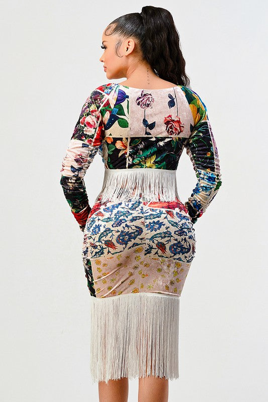 Athina Multi Print Crop fringe Top & Skirt Set king-general-store-5710.myshopify.com