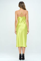 Citron Satin Bias Slip Dress with Slit