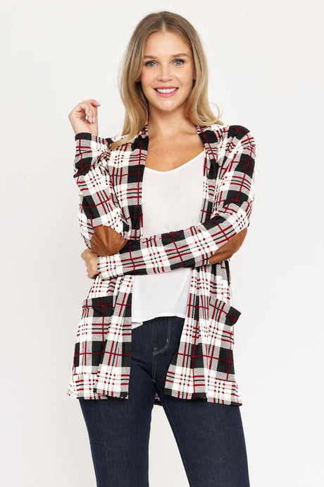 Plaid Contrast Elbow Patch Cardigan king-general-store-5710.myshopify.com