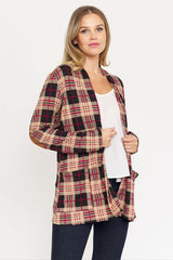 Plaid Contrast Elbow Patch Cardigan king-general-store-5710.myshopify.com