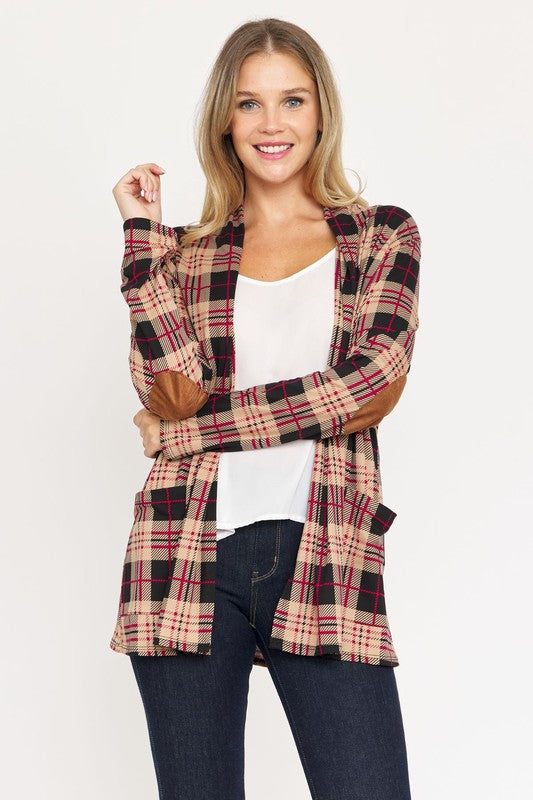 Plaid Contrast Elbow Patch Cardigan king-general-store-5710.myshopify.com