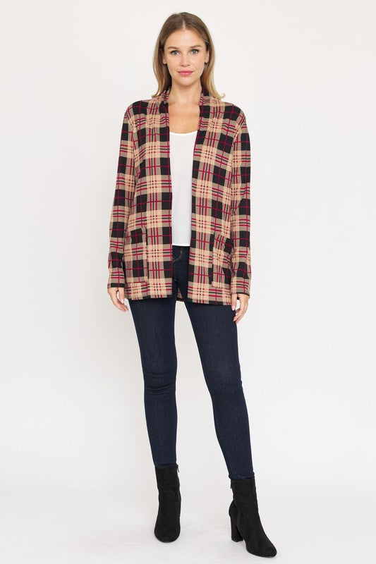 Plaid Contrast Elbow Patch Cardigan king-general-store-5710.myshopify.com