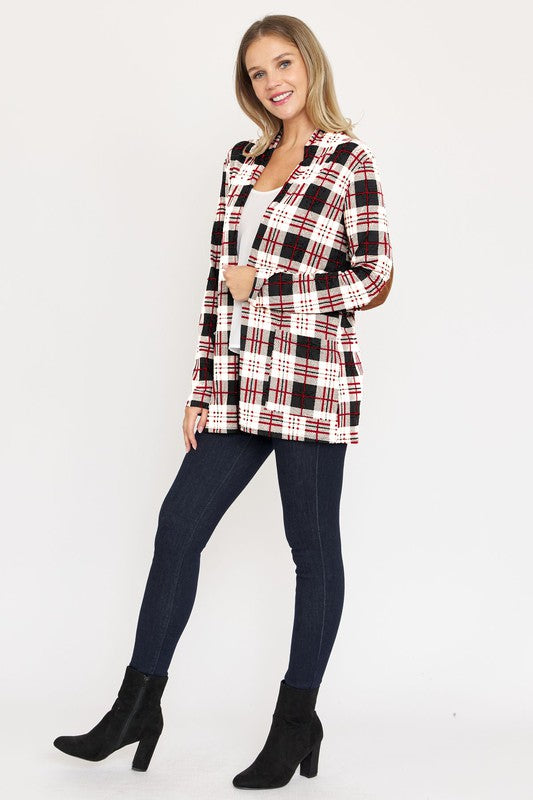 Plaid Contrast Elbow Patch Cardigan king-general-store-5710.myshopify.com