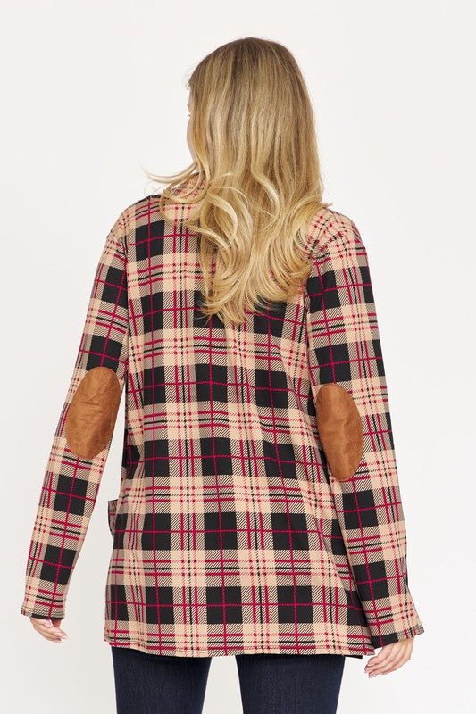 Plaid Contrast Elbow Patch Cardigan king-general-store-5710.myshopify.com