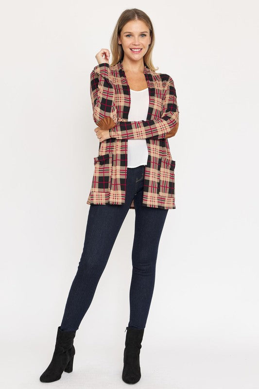 Plaid Contrast Elbow Patch Cardigan king-general-store-5710.myshopify.com